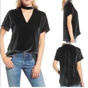 MADEWELL Choker V Neck Velvet Short Sleeve size Small